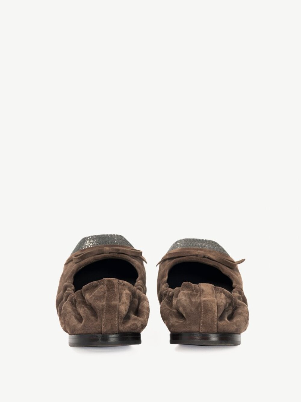 Brunello Cucinelli Brown Suede Monili-Cap-Toe Bow Flats - Picture 4 of 10